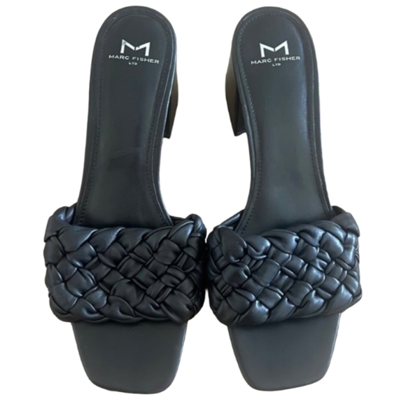 Marc Fisher Nahea Black Braided Leather Block Heel Mules Size 10 - Picture 6 of 9
